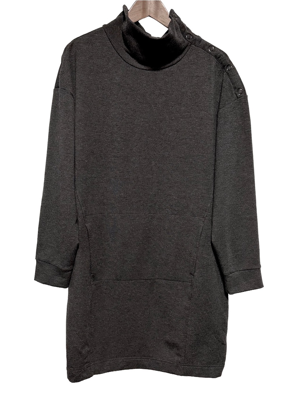 Hyba Soft Knit Turtleneck Tunic Top Snap Shoulder Pockets Minimalist XL